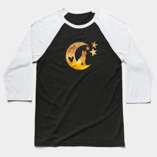 German Shepherd Dog on a Half Moon with Stars Baseball T-Shirt